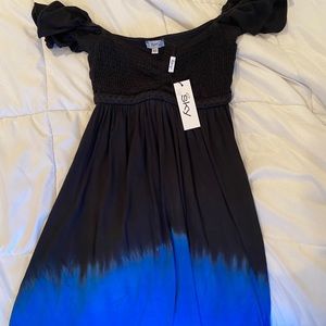 Blue Black Ombre Off the Shoulder Mini Dress